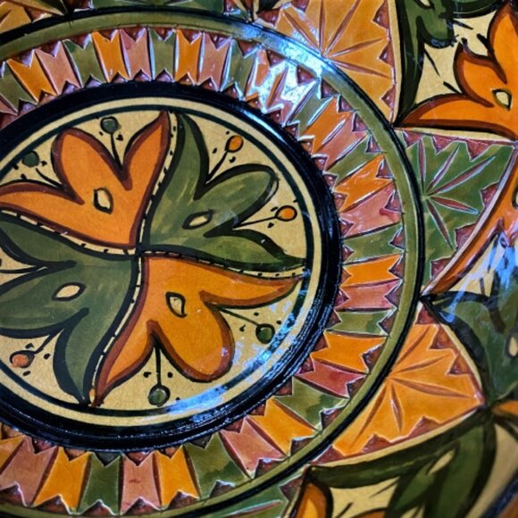 2/$40 Boho large hand painted Morocco clay bowl, signed - Picture 6 of 13